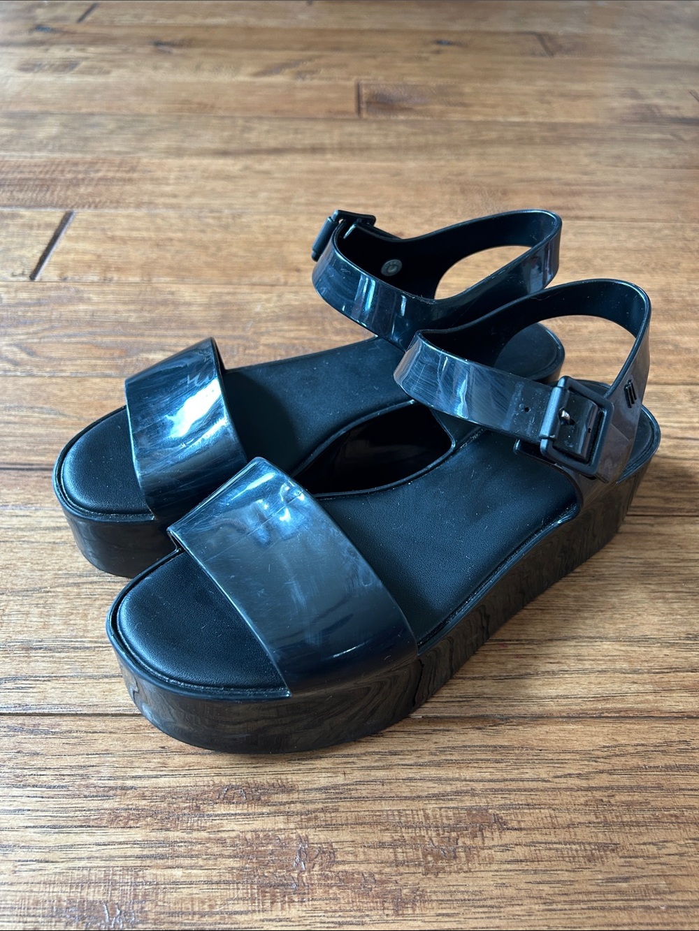 Melissa Mar Platform Sandals Black PVC Size 6 - Picture 5 of 11